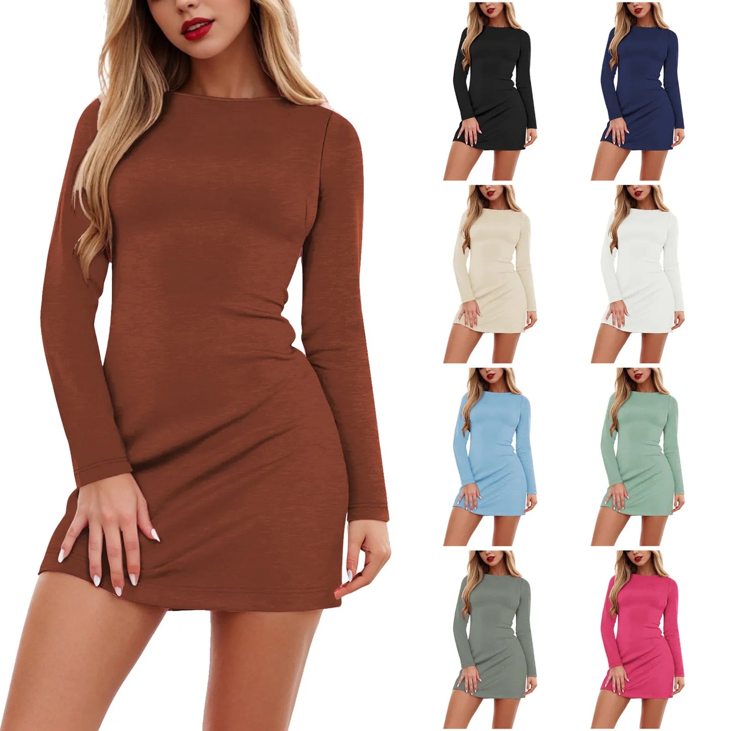 Long Sleeve Boat Neck Dress Mini For Teens Plus Size Slim Fit Party Club Bodycon Fall Vestidos Para Mujer