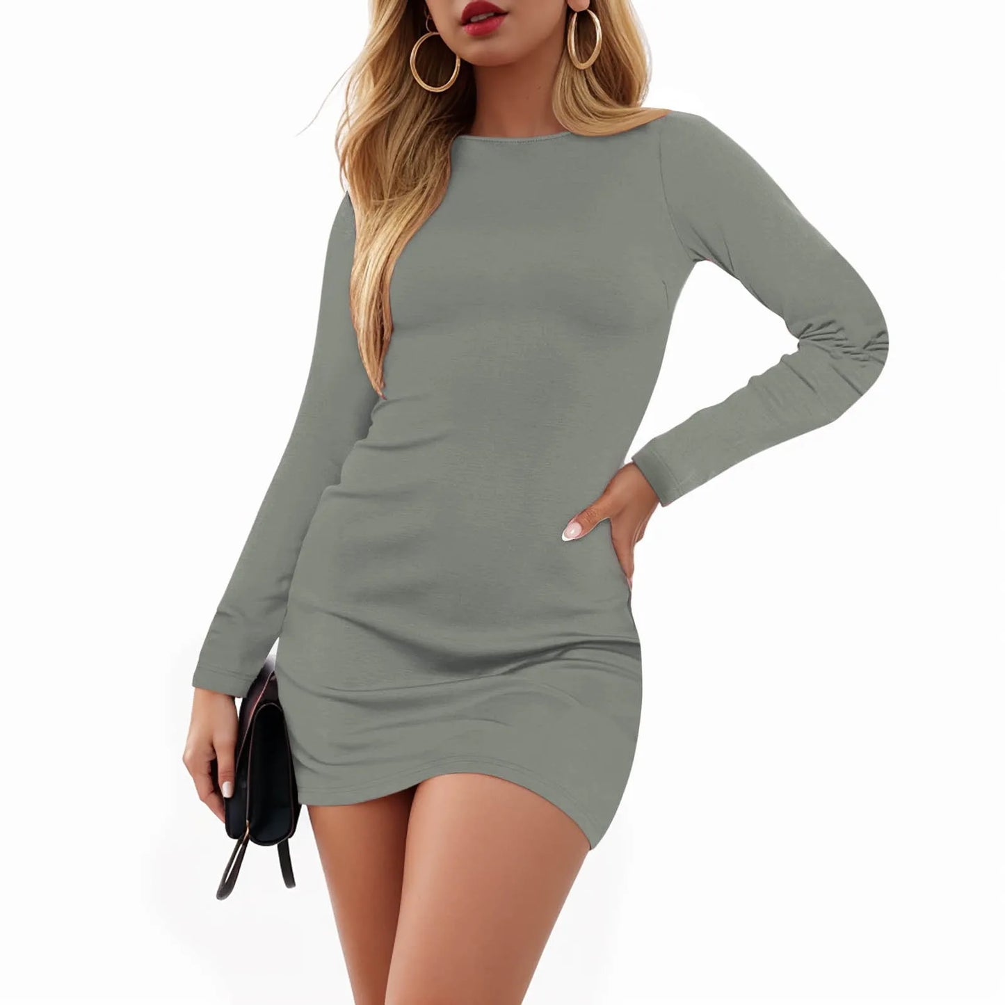 Long Sleeve Boat Neck Dress Mini For Teens Plus Size Slim Fit Party Club Bodycon Fall Vestidos Para Mujer