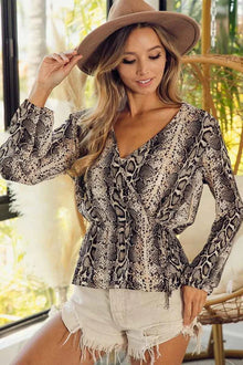 BiBi Snake Skin Woven Crossover Lslv Top