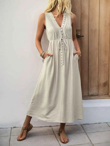 V-Neck Sleeveless Midi Dress